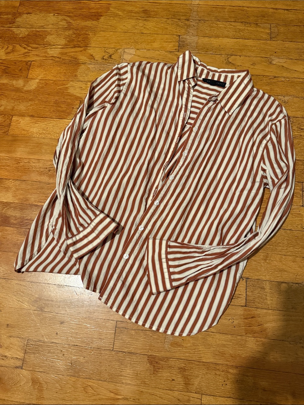 Striped Long-Sleeve Button-Up Shirt - Rust & White